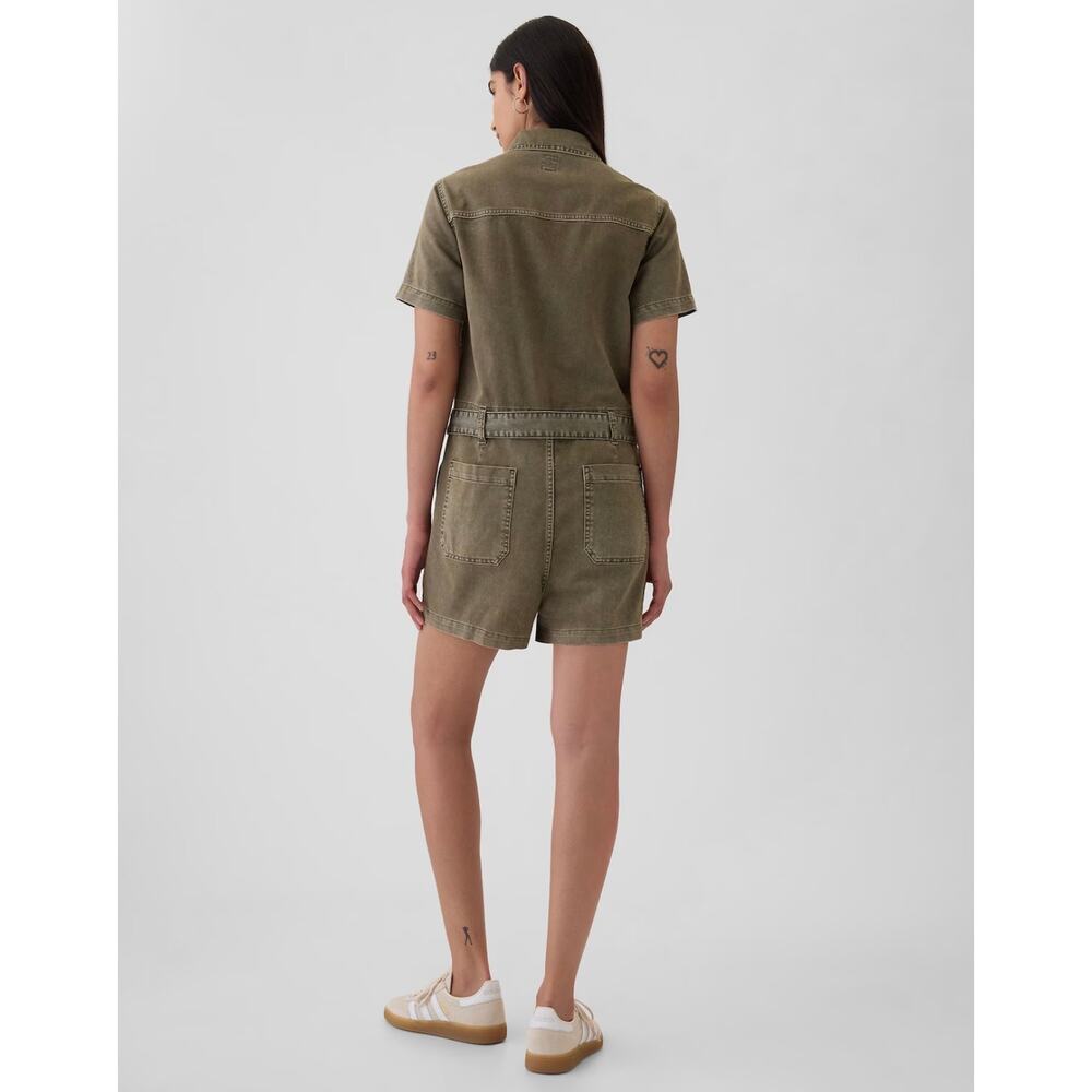 GAP 2024 M Petite Utility Romper Olive Green - Picture 3 of 10